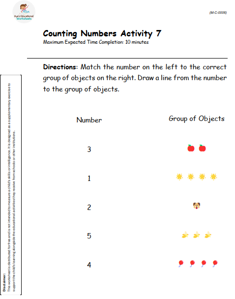 Worksheet M-C-007: Counting Objects with Visual Aid