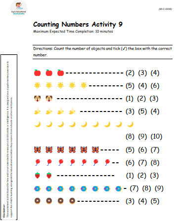 Worksheet M-C-009: Counting Objects with Visual Aid