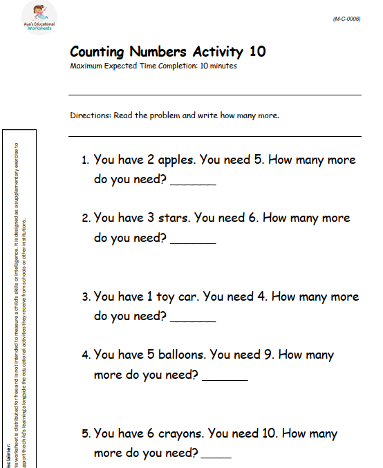 Worksheet M-C-010: Counting Objects with Visual Aid