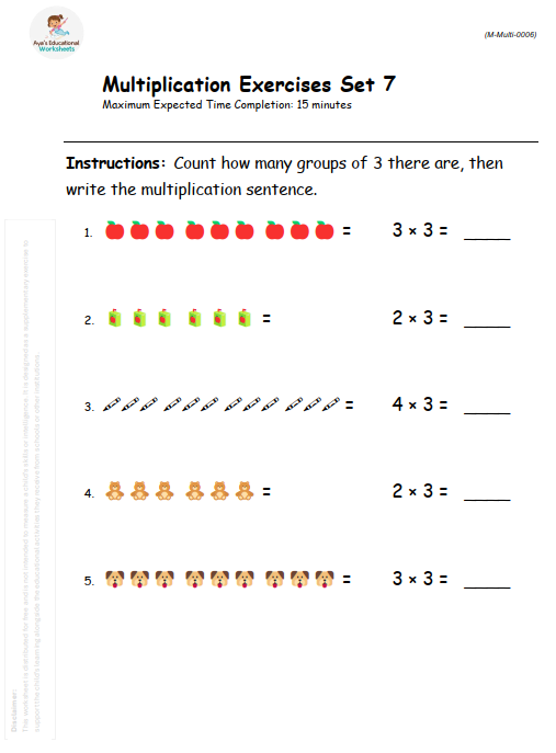 Multiplication by Grouping of 3s for Kindergarten and Grade 1 Students