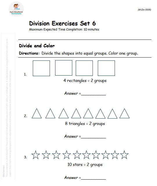 Divide the shapes into equal groups. Color one group.