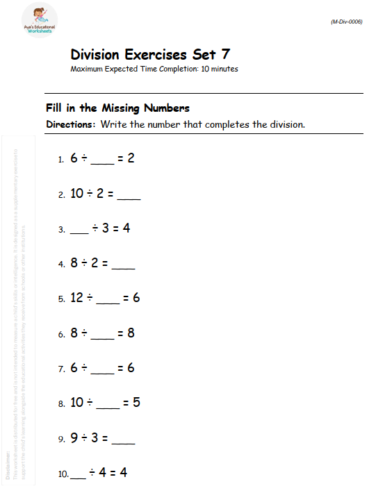 Write the number that completes the division