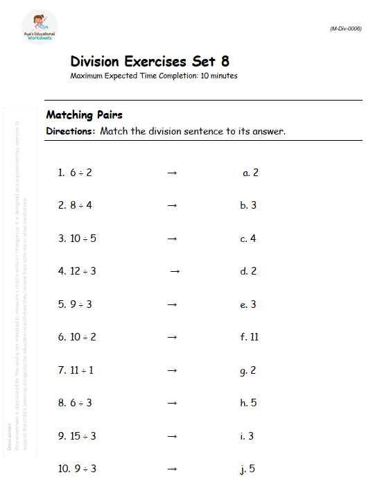 Match the division sentence to its answer.