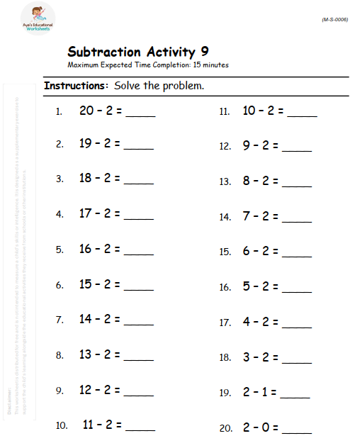 Subtracting by 2s: From 20 to 2