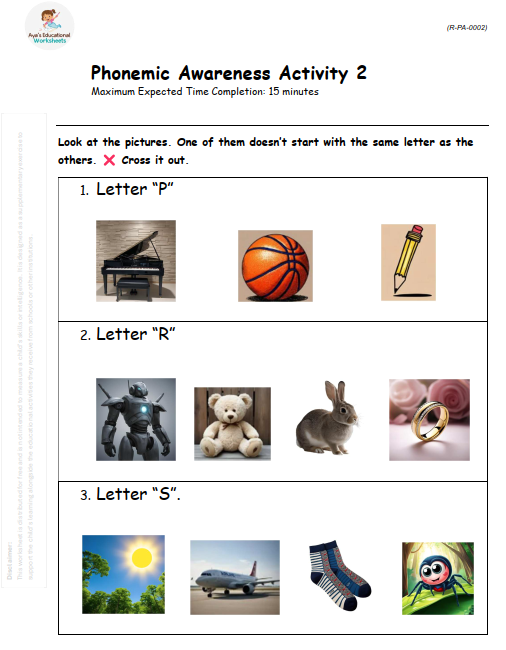 Worksheet R-PA-002: Choose the object that doesn’t belong based on sound