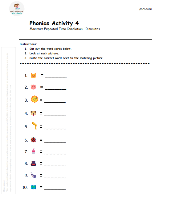 Worksheet R-Ph-004: CVC word matching activity