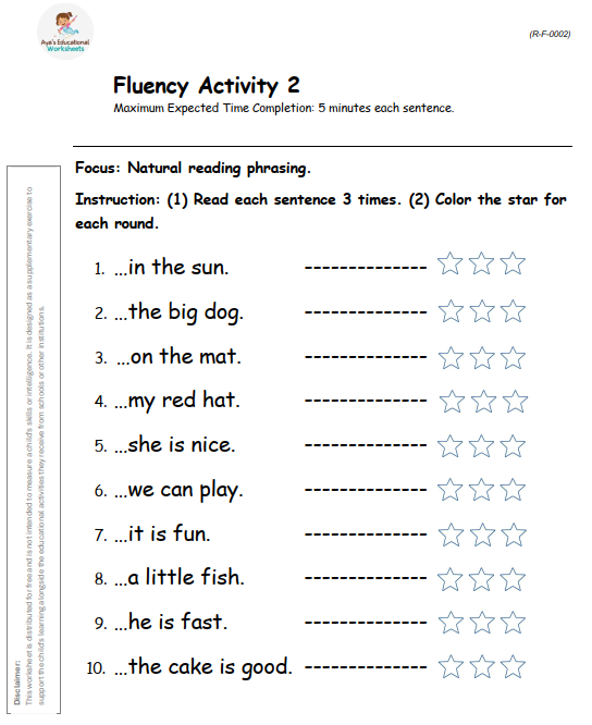 Worksheet R-F-002: Natural phrasing fluency practice
