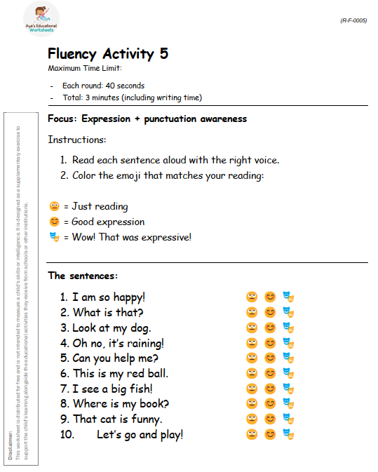 Worksheet R-F-005: Reading with expression and punctuation awareness