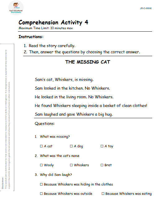 Worksheet R-C-004: Short story activity - The Missing Cat