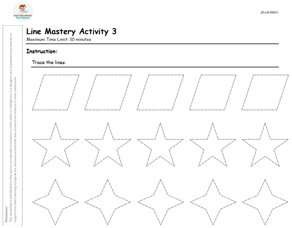 Worksheet D-LM-001-003: Trace different line patterns