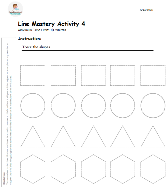 Worksheet D-LM-001-004: Trace basic geometric shapes