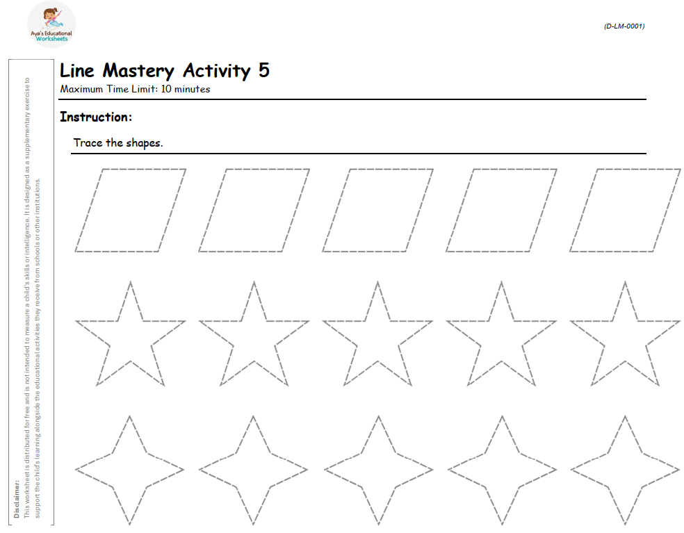 Worksheet D-LM-001-005: Shape tracing with curves and angles
