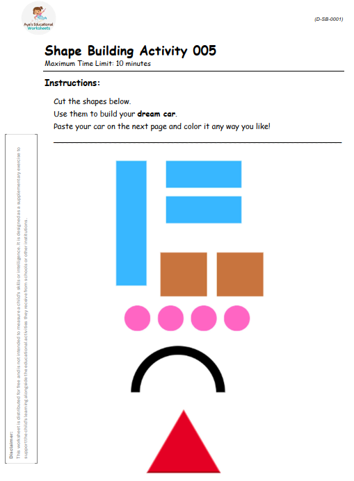 Worksheet D-SB-001-005: Build your dream car using rectangles, circles, and triangles