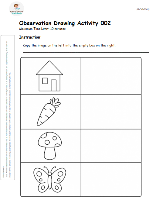 Worksheet D-OD-001-002: Observation drawing activity with flowers