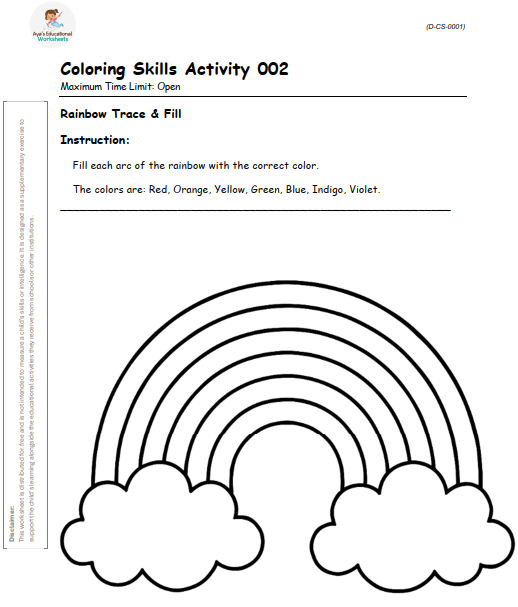 Worksheet D-CS-001-002: Rainbow tracing and fill-in coloring